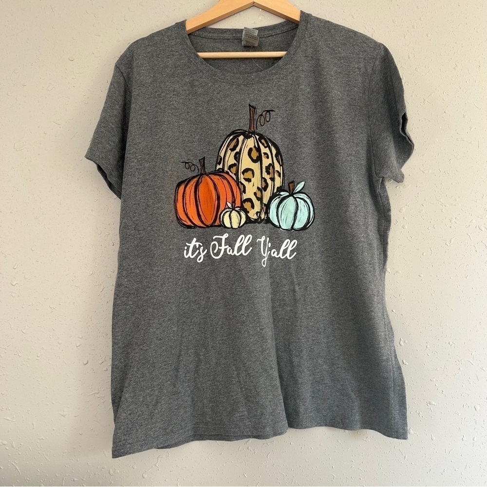 It’s Fall Ya’ll Golden Grey T-Shirt Pumpkins Casual Comfy XL Autumn November